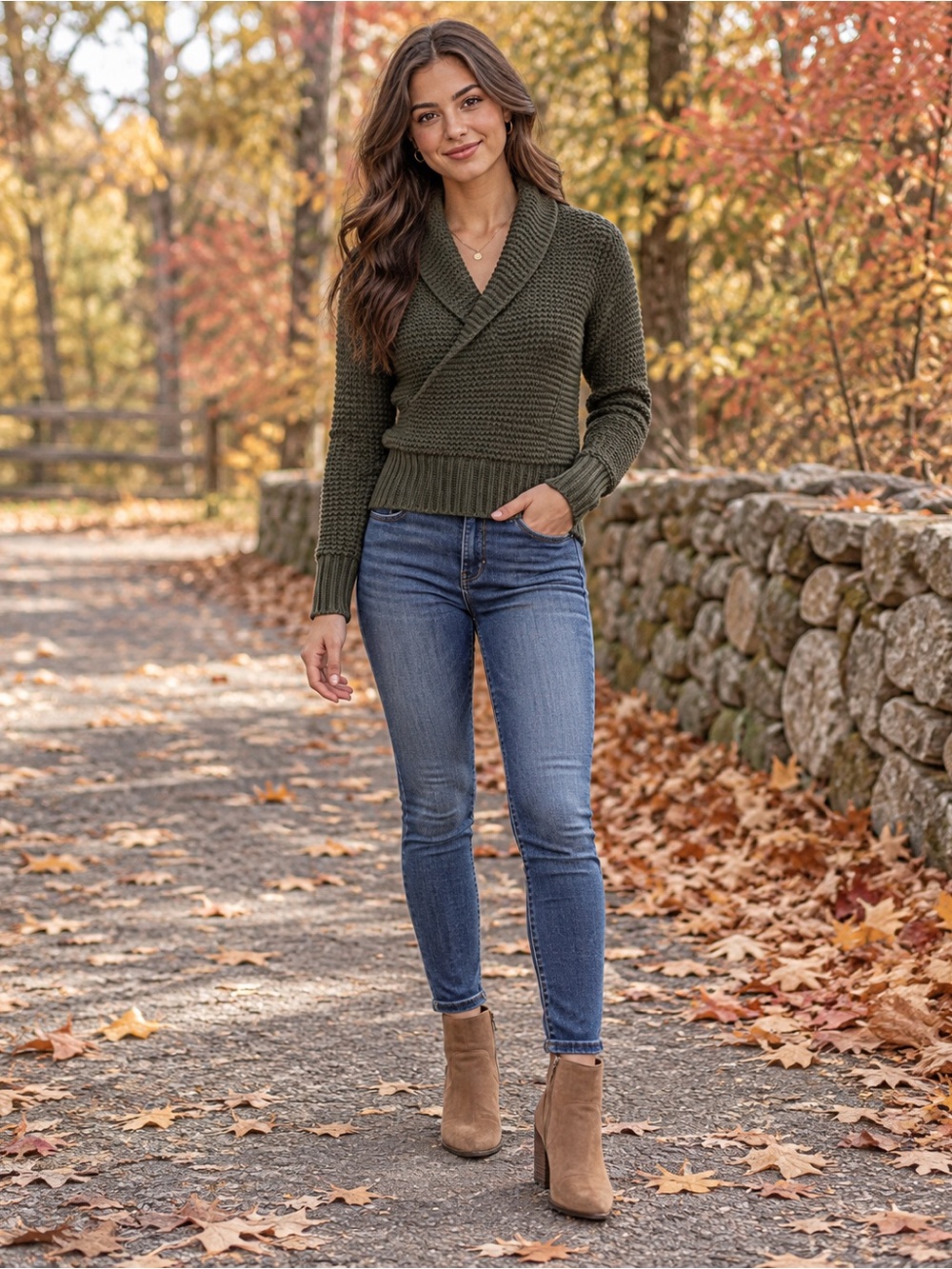 American Eagle Olive Green Shawl Collar Chunky Knit Sweater XS Cozy Waffle Knit